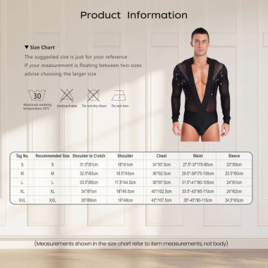 Nyeemya S-XXL Leotard Nam Sầu Cổ V Sheer Lưới Đính Kim Cương Giả - Giá 298.080đ 2