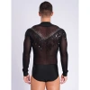 Nyeemya S-XXL Leotard Nam Sầu Cổ V Sheer Lưới Đính Kim Cương Giả - Giá 298.080đ 3