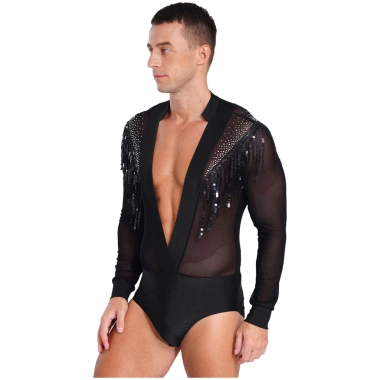 Nyeemya S-XXL Leotard Nam Sầu Cổ V Sheer Lưới Đính Kim Cương Giả - Giá 298.080đ 8