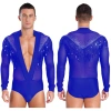 Nyeemya S-XXL Leotard Nam Sầu Cổ V Sheer Lưới Đính Kim Cương Giả - Giá 298.080đ 10