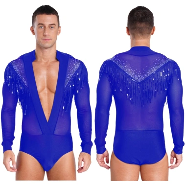 Nyeemya S-XXL Leotard Nam Sầu Cổ V Sheer Lưới Đính Kim Cương Giả - Giá 298.080đ 10