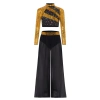 Nyeemya Trang Phục Khiêu Vũ Bé Gái 2 Mảnh Cổ Mock Dài Tay Kim Sa Lấp Lánh, Crop Top Bấm Nút Cắt Lưng, Quần Voan Khe Rộng 10