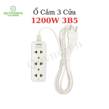 Ổ Cắm 3 Cửa 1.200W 3B5 - Thiết Kế Gọn Gàng, An Toàn, Tiện Dụng - Linh Kiện Quỳnh Diễn