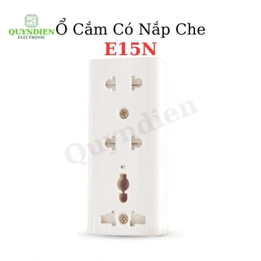 Ổ cắm 3 cửa E15N nắp che an toàn, chịu nhiệt, chống cháy Linh Kiện Quỳnh Diễn
