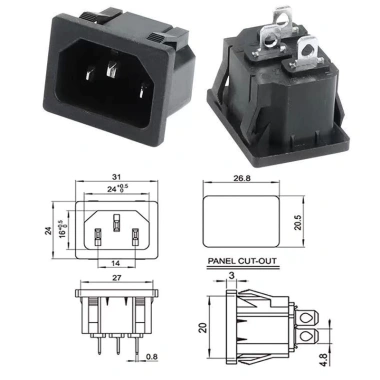 Ổ cắm điện AC 3 chân 3 cực cái đực có khóa - Chuyển đổi nguồn an toàn, điện áp 220V, bảo vệ quá tải, giá 19.740₫, giảm 22% 5