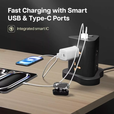 Ổ cắm điện cao cấp XT2 2 tầng 2.500W 6 ổ + USB + Type-C, dây dài 5m, giá 225.000₫