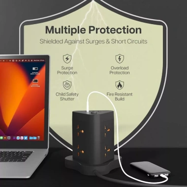 Ổ cắm điện cao cấp XT2 2 tầng 2.500W 6 ổ + USB + Type-C, dây dài 5m, giá 225.000₫
