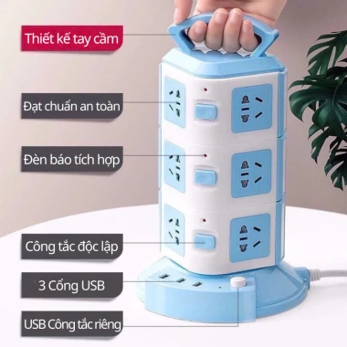 Ổ Cắm Điện Tháp Đa Năng S003U 12 ổ cắm + 3 USB 2.1A, 2.500W, chống quá tải, dây dài an toàn - Giá 180.000 VND 3