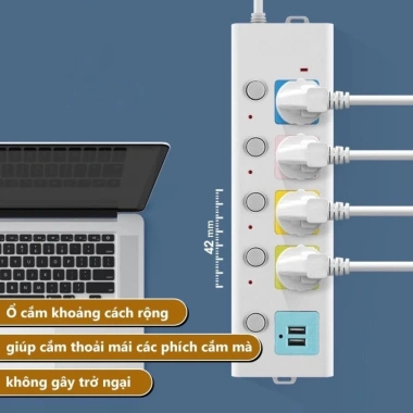 Ổ Cắm Điện USB Đa Năng 4m Cao Cấp - 2 Cổng, Chốt An Toàn, Tiện Dụng 2