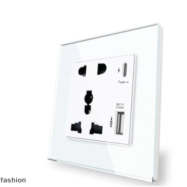 Ổ cắm pha lê thủy tinh USB 2.100mA 13A bảng điều chỉnh tường, giao diện VN, an toàn, tiết kiệm năng lượng