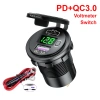 Ổ cắm sạc nhanh USB 12V/24V PD Type‑C QC3.0, công tắc bật tắt LED, vôn kế, chống nước bụi – cho xe máy, RV, bus, boat