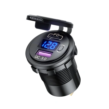 Ổ cắm sạc nhanh USB 12V/24V PD Type‑C QC3.0, công tắc bật tắt LED, vôn kế, chống nước bụi – cho xe máy, RV, bus, boat 2