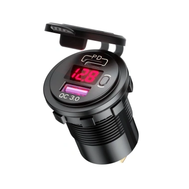 Ổ cắm sạc nhanh USB 12V/24V PD Type‑C QC3.0, công tắc bật tắt LED, vôn kế, chống nước bụi – cho xe máy, RV, bus, boat 6