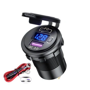 Ổ cắm sạc nhanh USB 12V/24V PD Type‑C QC3.0, công tắc bật tắt LED, vôn kế, chống nước bụi – cho xe máy, RV, bus, boat 10