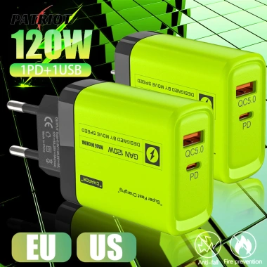 Ổ cắm tường USB 120W PD có cáp - Sạc nhanh 2 trong 1, đa năng, xanh thời trang, EU/US, du lịch