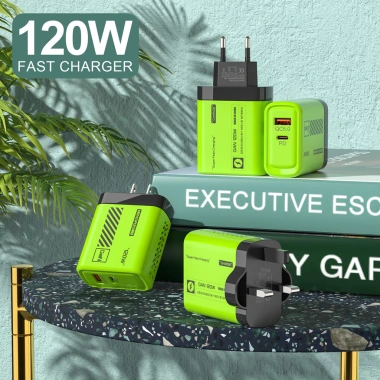 Ổ cắm tường USB 120W PD có cáp - Sạc nhanh 2 trong 1, đa năng, xanh thời trang, EU/US, du lịch