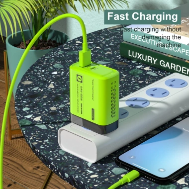 Ổ cắm tường USB 120W PD có cáp - Sạc nhanh 2 trong 1, đa năng, xanh thời trang, EU/US, du lịch