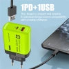 Ổ cắm tường USB 120W PD có cáp - Sạc nhanh 2 trong 1, đa năng, xanh thời trang, EU/US, du lịch 5