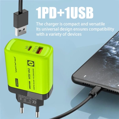 Ổ cắm tường USB 120W PD có cáp - Sạc nhanh 2 trong 1, đa năng, xanh thời trang, EU/US, du lịch