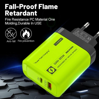 Ổ cắm tường USB 120W PD có cáp - Sạc nhanh 2 trong 1, đa năng, xanh thời trang, EU/US, du lịch