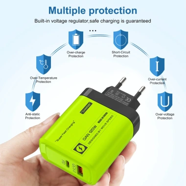 Ổ cắm tường USB 120W PD có cáp - Sạc nhanh 2 trong 1, đa năng, xanh thời trang, EU/US, du lịch