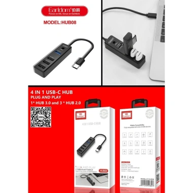 Ổ Cắm USB Earldom HUB-08 Type C - 3 Cổng USB 2.0 + 1 USB 3.0, Giá chỉ 199.000₫ Ổ Cắm USB Earldom HUB-08 Type C - 3 Cổng USB 2.0 + 1 USB 3.0, Giá chỉ 199.000₫