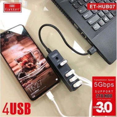 Ổ Cắm USB Earldom HUB-08 Type C - 3 Cổng USB 2.0 + 1 USB 3.0, Giá chỉ 199.000₫