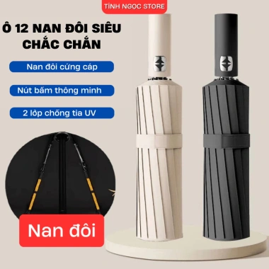 Ô che mưa 12 nan đôi chống nước, dù đi nắng 2 lớp UV, nút bấm tay cầm tự động, thiết kế thông minh, độ bền cao, giá chỉ 129k