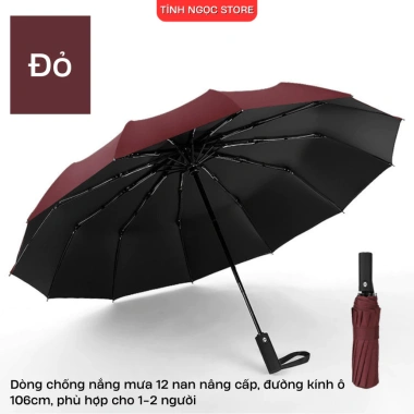 Ô che mưa 12 nan đôi chống nước, dù đi nắng 2 lớp UV, nút bấm tay cầm tự động, thiết kế thông minh, độ bền cao, giá chỉ 129k