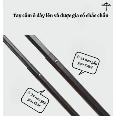 Ô che mưa KAW 24 nan gấp gọn, chắc chắn, chịu gió bão, chống thấm nước, UV, tán rộng 7