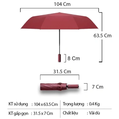 Ô Che Nắng Dù Che Mưa Gấp Gọn 10 Nan Tự Động - Đóng Mở Nhanh, Giá 39k
