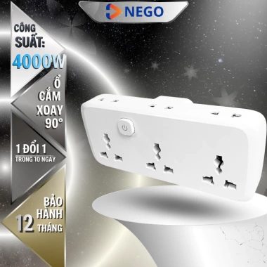 Ổ chia điện đa năng NEGO 4.000W OD51 - 2 chấu xoay 90 độ, chống cháy, an toàn, giá chỉ 129.000
