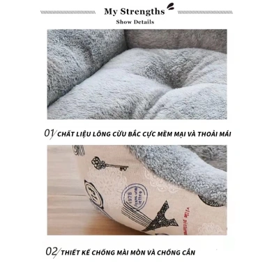 Ổ đệm cho thú cưng hình chữ nhật - Đệm nằm thoải mái cho chó mèo, ưu đãi 80.000₫ 8