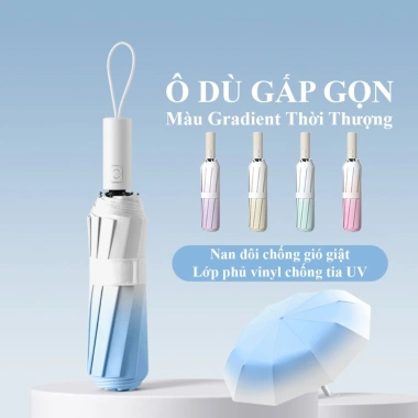 Ô Dù Gấp Gọn Bấm Mở Tự Động - Chống Gió Mạnh, Che Mưa Nắng, UV, Hợp Kim + Sợi Thủy Tinh, 186.868₫