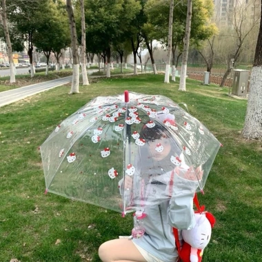 Ô Dù Trong Suốt Hello Kitty Dễ Thương – Gấp Gọn, Chụp Ảnh Mưa Giá 100k