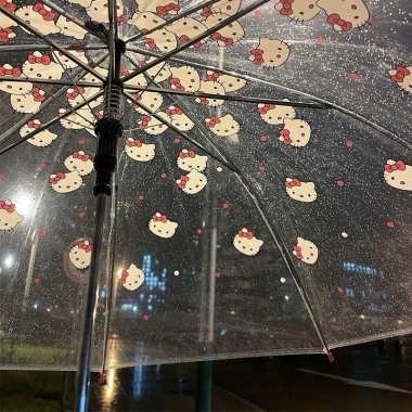 Ô Dù Trong Suốt Hello Kitty Dễ Thương – Gấp Gọn, Chụp Ảnh Mưa Giá 100k