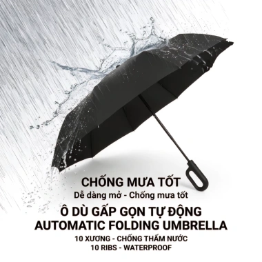 Ô Dù Tự Động VIVU SUN Smart Hook 10 Nan Sợi Thủy Tinh, Vải Cao Su Đen Chống UV 99% Phản Quang - 129k