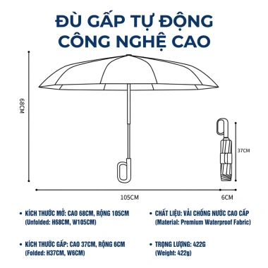 Ô Dù Tự Động VIVU SUN Smart Hook Viền Phản Quang Khớp Nối Xanh Ngọc Siêu Bền 50 Nan Kép Giá chỉ 127.000 VND 6