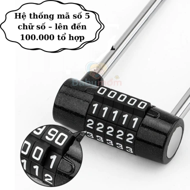 Ổ khóa số 5 số, mật mã an toàn hình chữ U - Khóa xe, tủ, vali, cửa - 139.000₫ 3