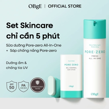OBgE chính hãng - Set chăm sóc da 5 phút Pore-zero Fresh + Sun Stick chống nắng 786k
