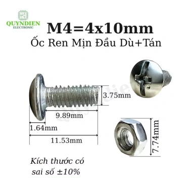 Ốc Vít M4 4x10mm Đầu Dù Trắng kèm Tán Ren Mịn - Linh Kiện Quỳnh Diễn Giá ưu đãi 24.024 VND 2