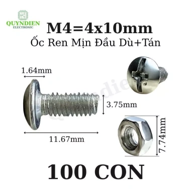 Ốc Vít M4 4x10mm Đầu Dù Trắng kèm Tán Ren Mịn - Linh Kiện Quỳnh Diễn Giá ưu đãi 24.024 VND 8