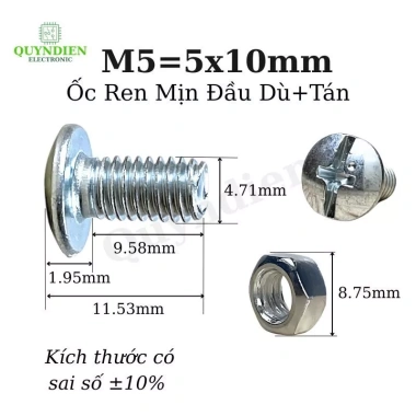 Ốc Vít M5 5x10mm Đầu Dù Trắng, Tán Ren Mịn - Linh Kiện Quỳnh Diễn 29.610₫