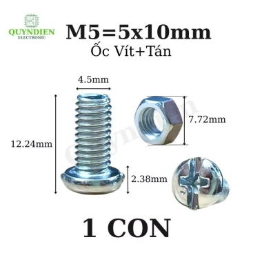 Ốc vít M5x10mm kèm tán, túi 100 con - Giá ưu đãi 40.510₫ - Linh Kiện Quỳnh Diễn 2