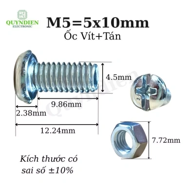 Ốc vít M5x10mm kèm tán, túi 100 con - Giá ưu đãi 40.510₫ - Linh Kiện Quỳnh Diễn 3