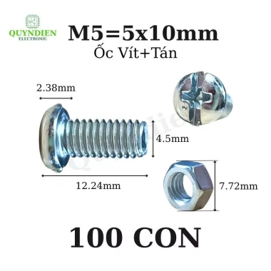 Ốc vít M5x10mm kèm tán, túi 100 con - Giá ưu đãi 40.510₫ - Linh Kiện Quỳnh Diễn 9