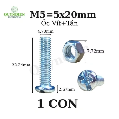 Ốc vít M5x20mm kèm tán, túi 100 chiếc - Giá ưu đãi 45.276đ Linh Kiện Quỳnh Diễn 2