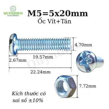 Ốc vít M5x20mm kèm tán, túi 100 chiếc - Giá ưu đãi 45.276đ Linh Kiện Quỳnh Diễn 3