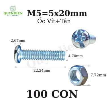 Ốc vít M5x20mm kèm tán, túi 100 chiếc - Giá ưu đãi 45.276đ Linh Kiện Quỳnh Diễn 9
