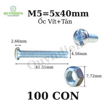 Ốc vít M5x40mm 100 con - Túi tiện lợi, giá ưu đãi 69.057, giảm còn 54.807 VNĐ Linh Kiện Quỳnh Diễn